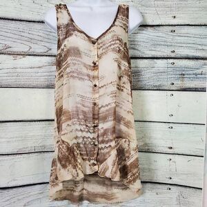 Maurices Large Brown Beige Abstract Print Button Front Tank Top